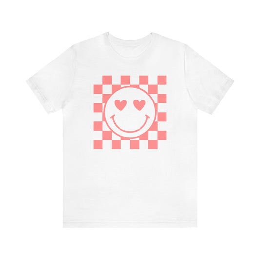 Heart Eyes Checkered Graphic Tee- Short Sleeve