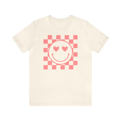 Heart Eyes Checkered Graphic Tee- Short Sleeve