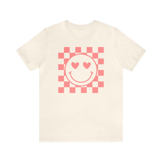 Heart Eyes Checkered Graphic Tee- Short Sleeve