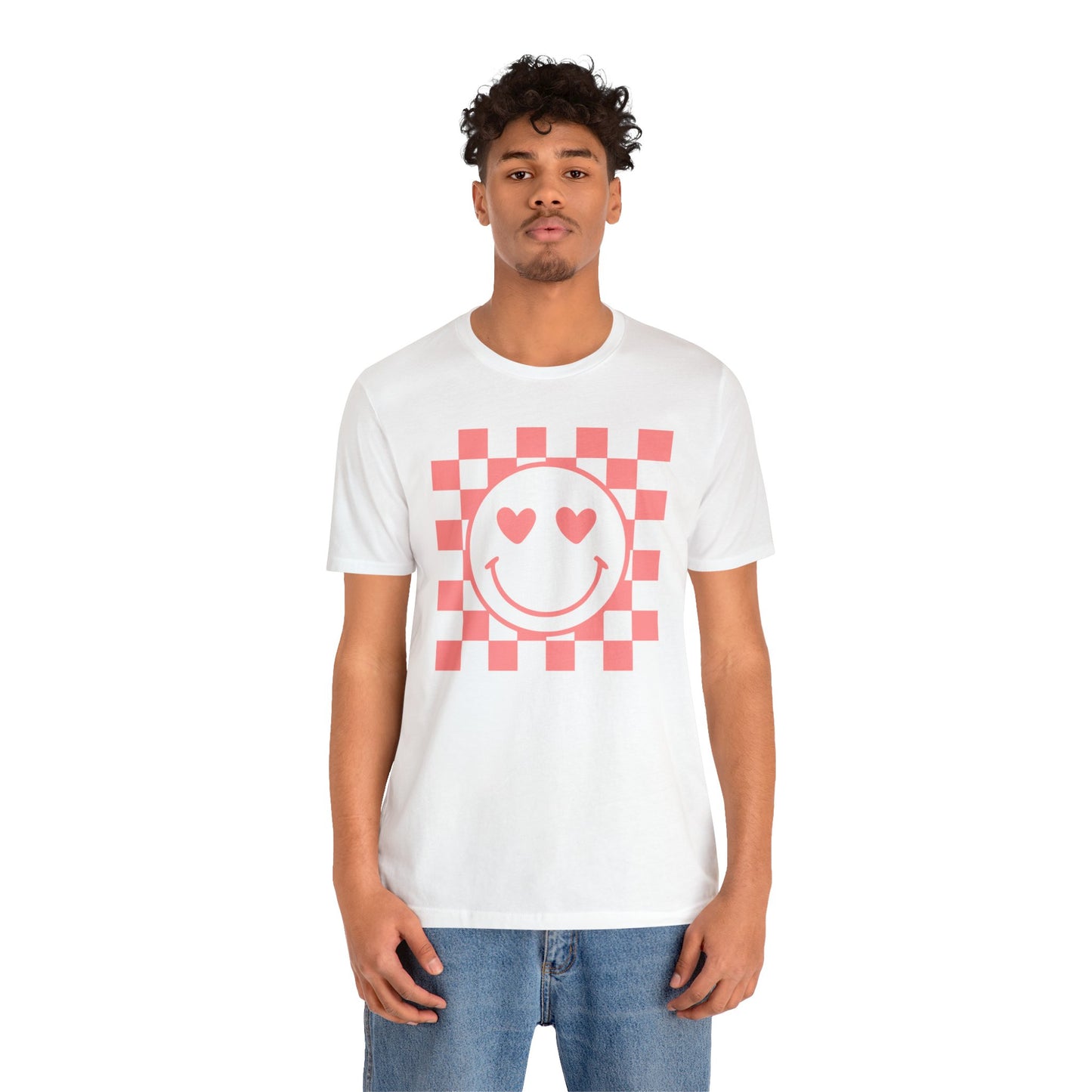 Heart Eyes Checkered Graphic Tee- Short Sleeve