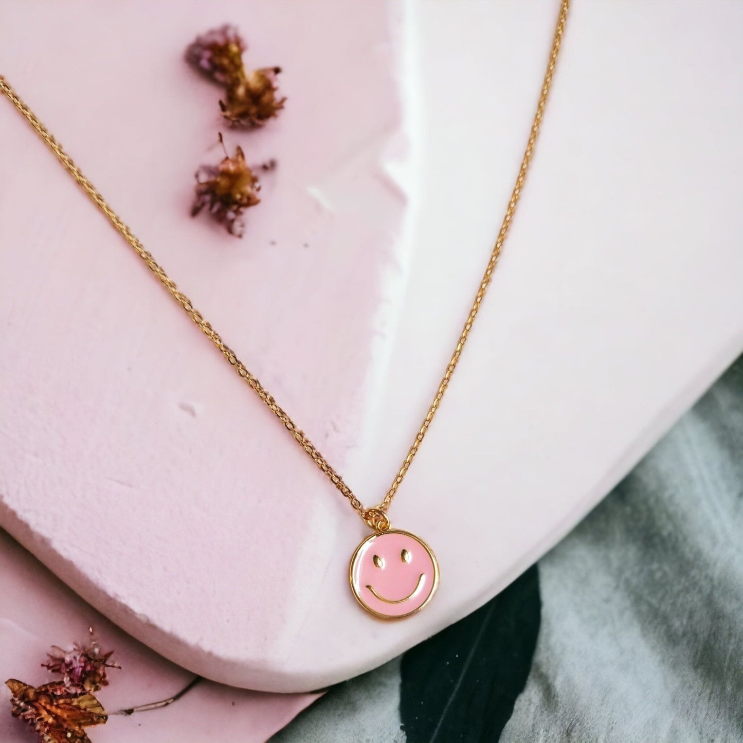 Smiley Face Necklace- Gold